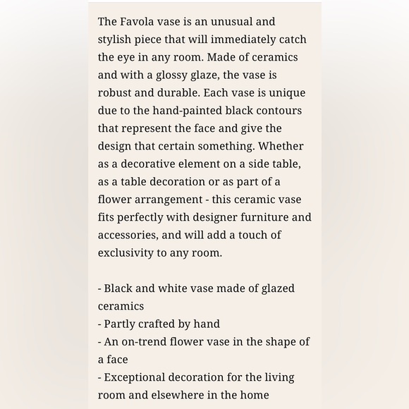 KARE DESIGN NWT favola amphora vase -black/white -9” - Picture 4 of 5